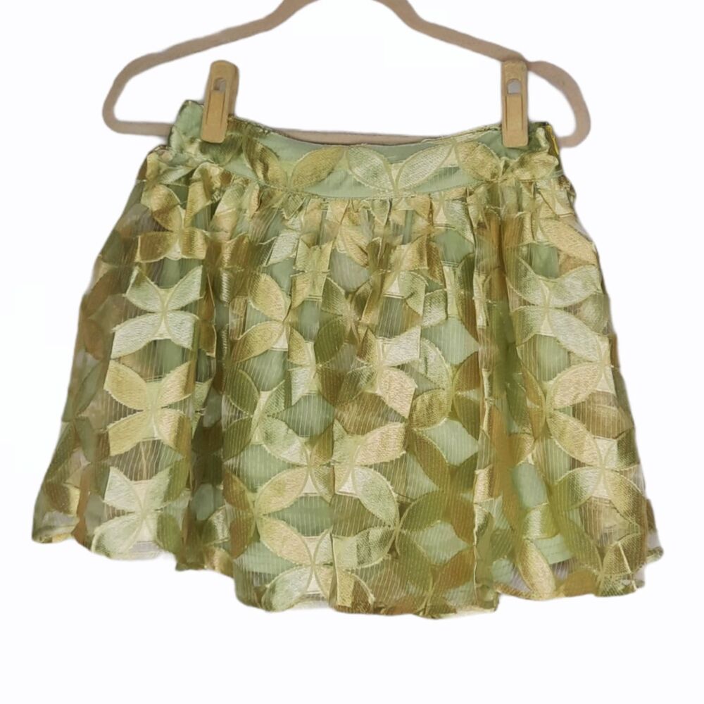 Love Richie Women's Gold Leaf Mini Skirt Lime Green Lining size Small $100 NWT